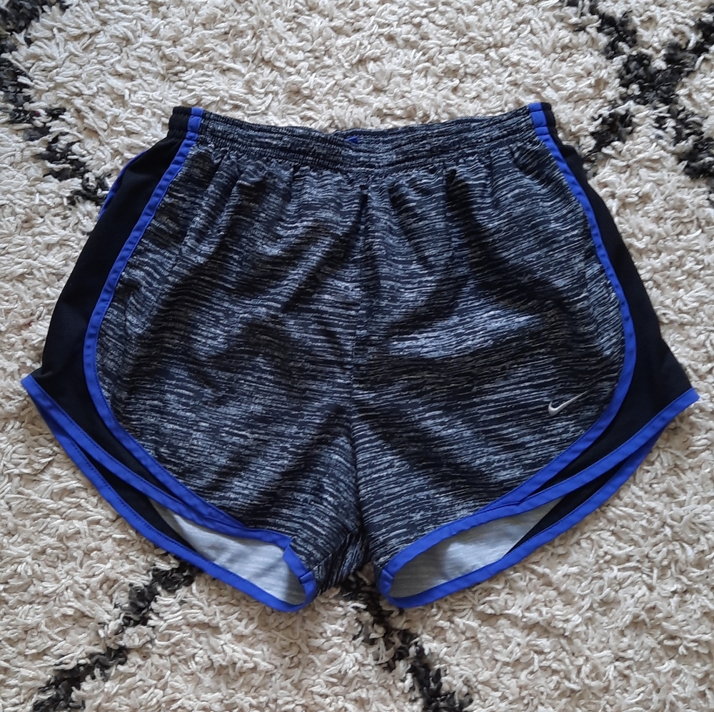 Nike Dri-Fit black-and-blue running shorts